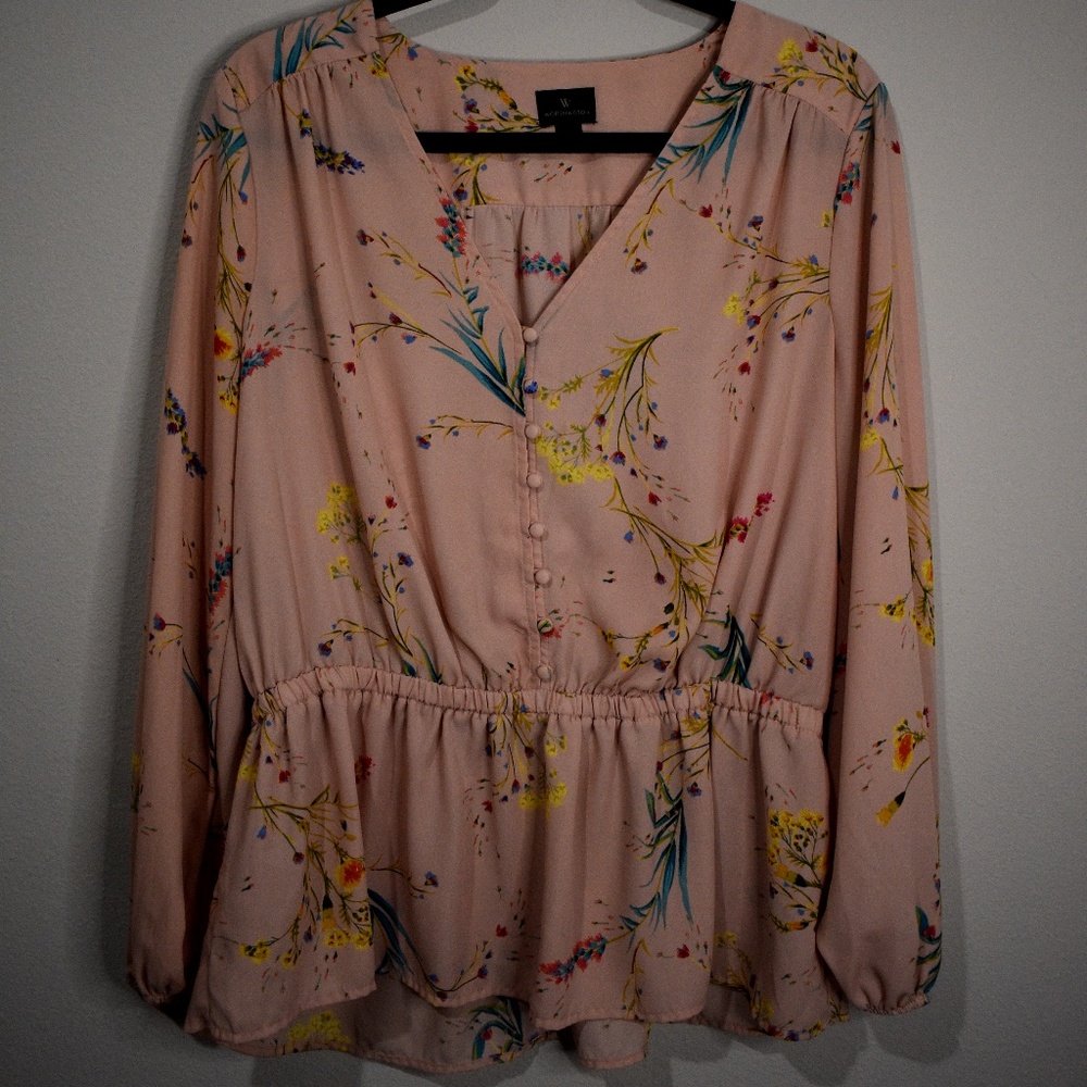 Worthington Pink and Floral 1/2 button up Blouse